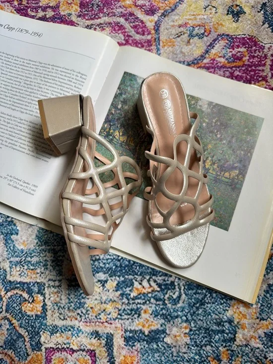 Metallic Block Heel Sandals - Picture 14 of 16